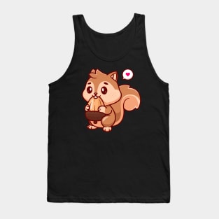 Cute Squirrel Eating Acorn Cartoon Tank Top